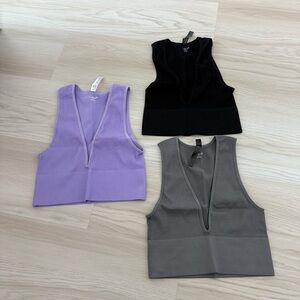 3x Urban Outfitters V-Neck Crop Tops - Black, Gray, Purple